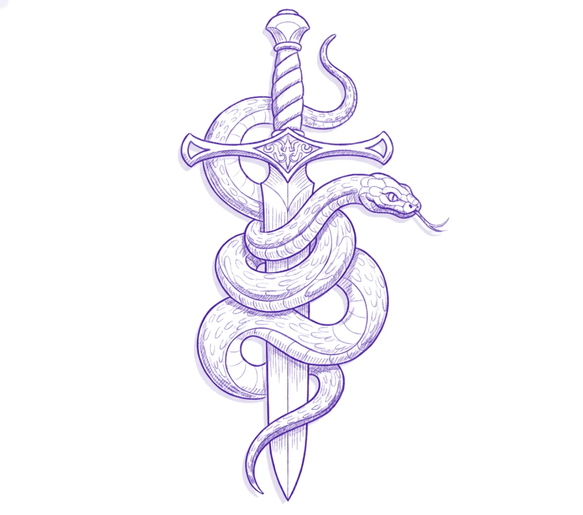 Snake and dagger tattoo stencil generated by Stencify from a photographed pencil sketch