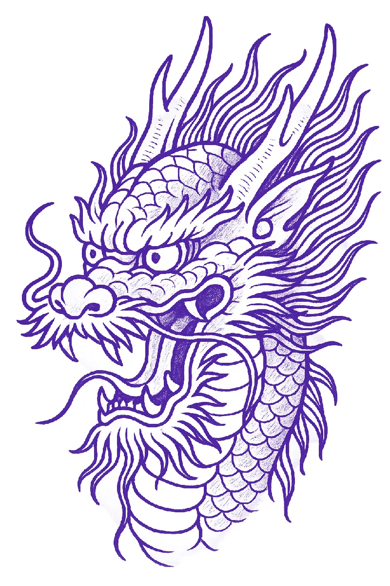 Japanese dragon head tattoo stencil