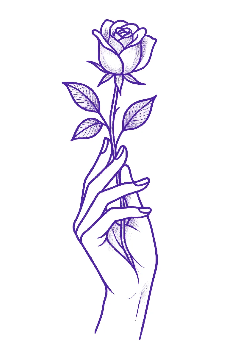 Hand holding a rose tattoo stencil