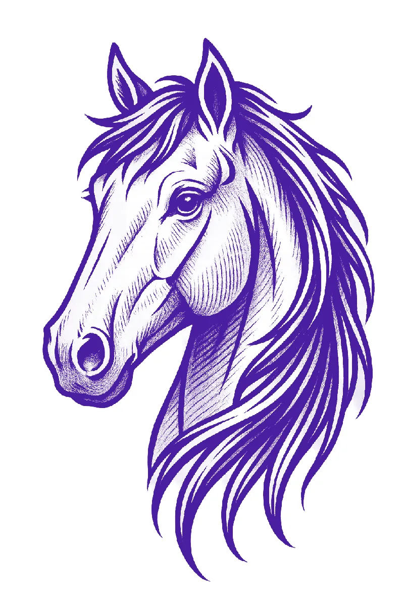 Horse head with flowing mane tattoo stencil
