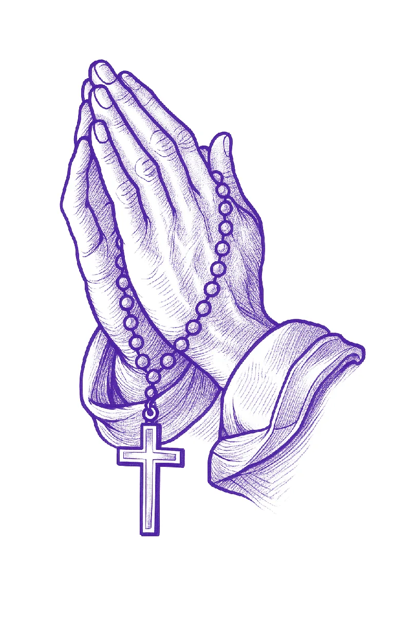 Praying hands with rosary tattoo stencil